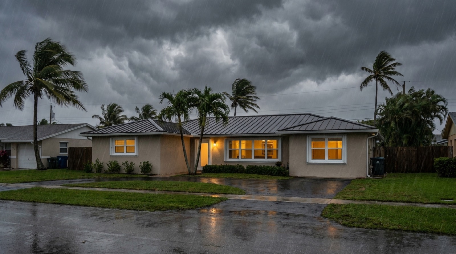 South Florida home with impact windows standing secure during a hurricane, serving Medley