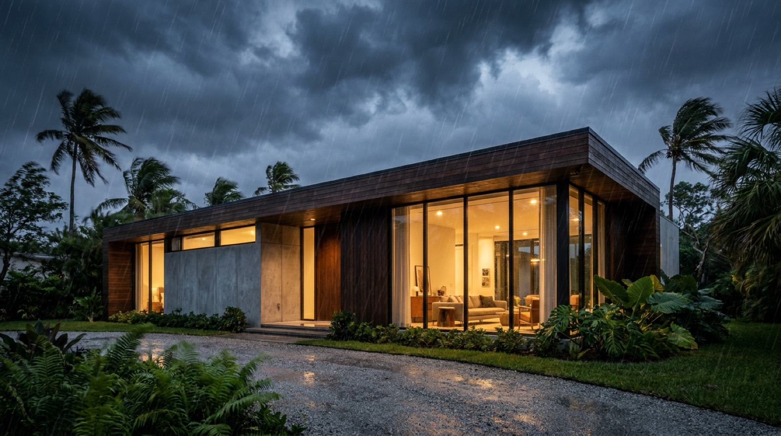 South Florida home with impact windows standing secure during a hurricane, serving Opa-Locka