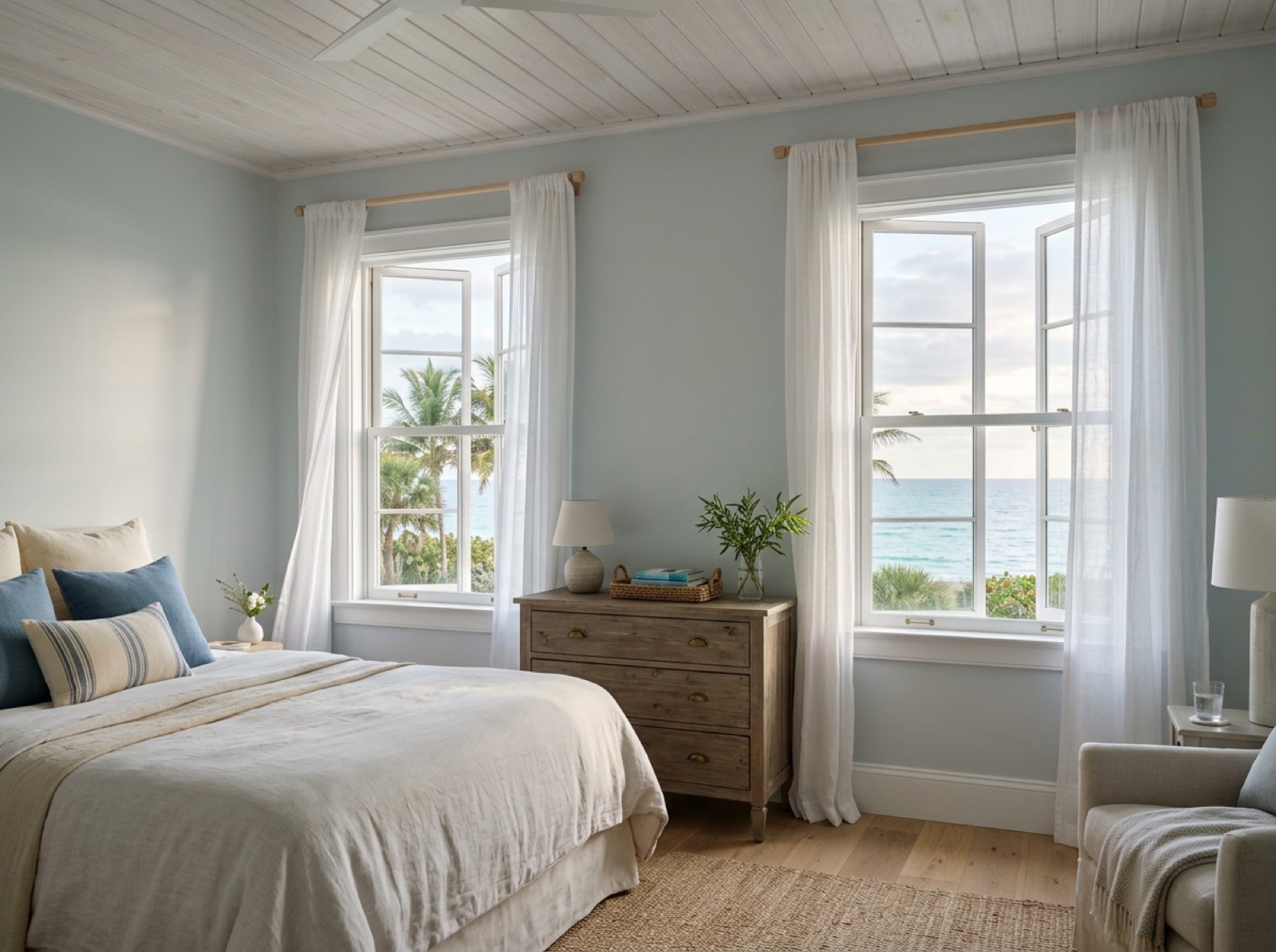 Double hung impact windows in a coastal Florida bedroom