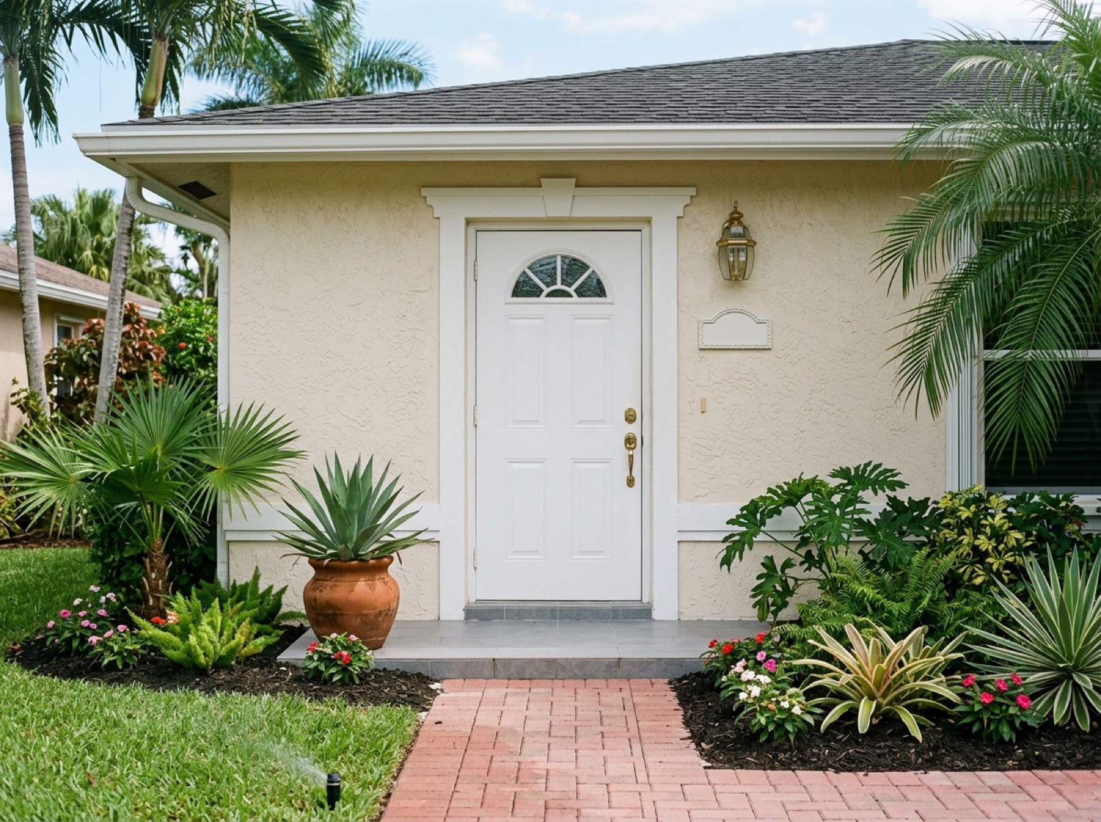 Before: worn faded front entry door