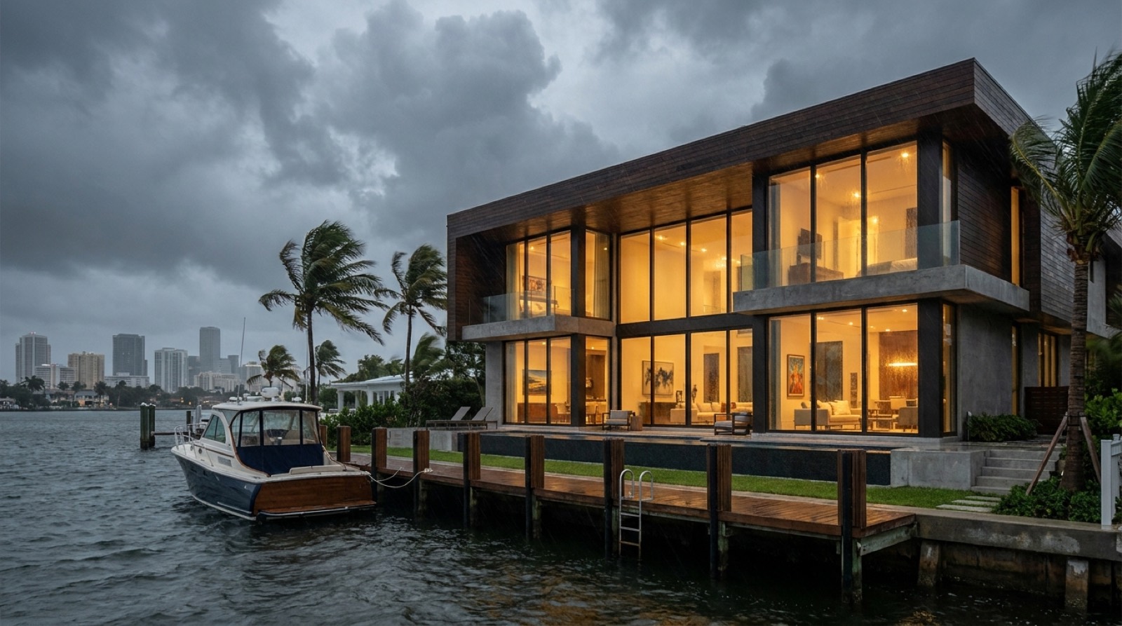 Fort Lauderdale canal-front home with impact windows secure during a hurricane
