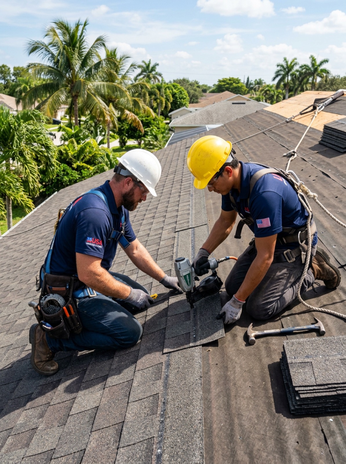 USA Windows and Doors roofers installing architectural shingles