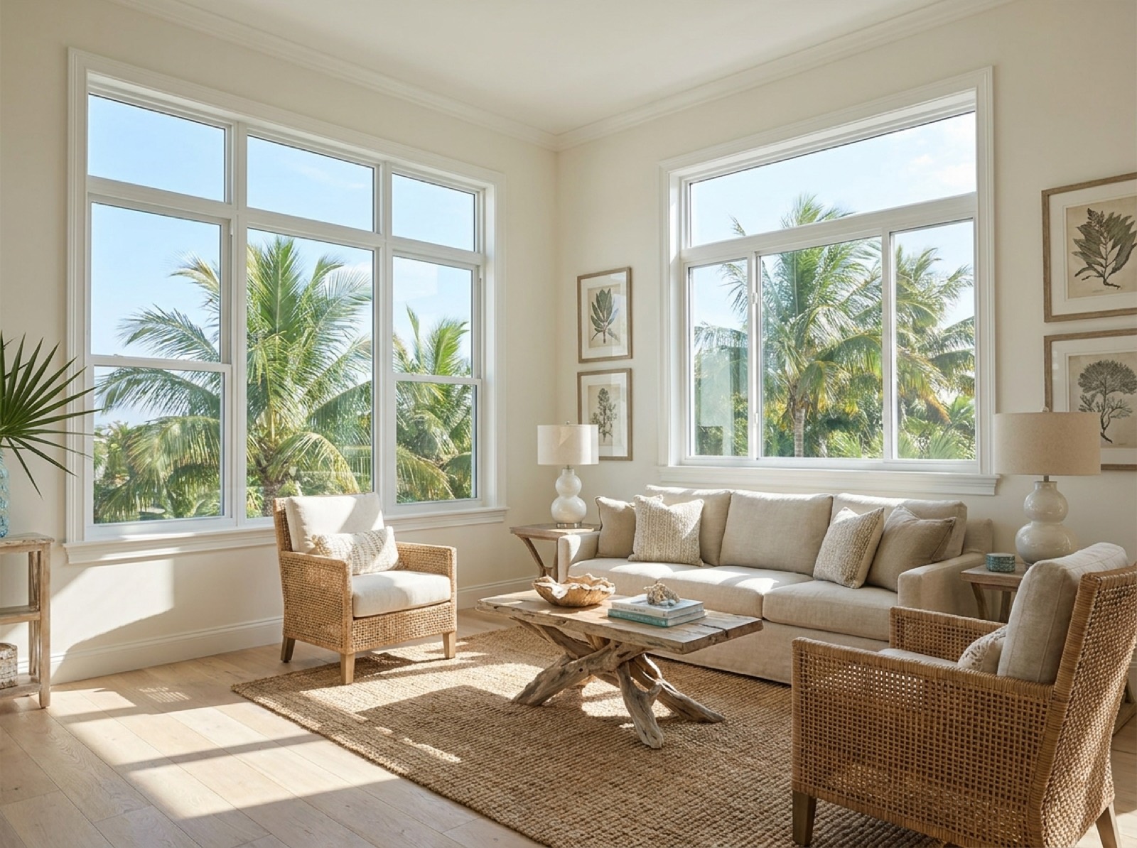 Bright Florida living room with impact windows
